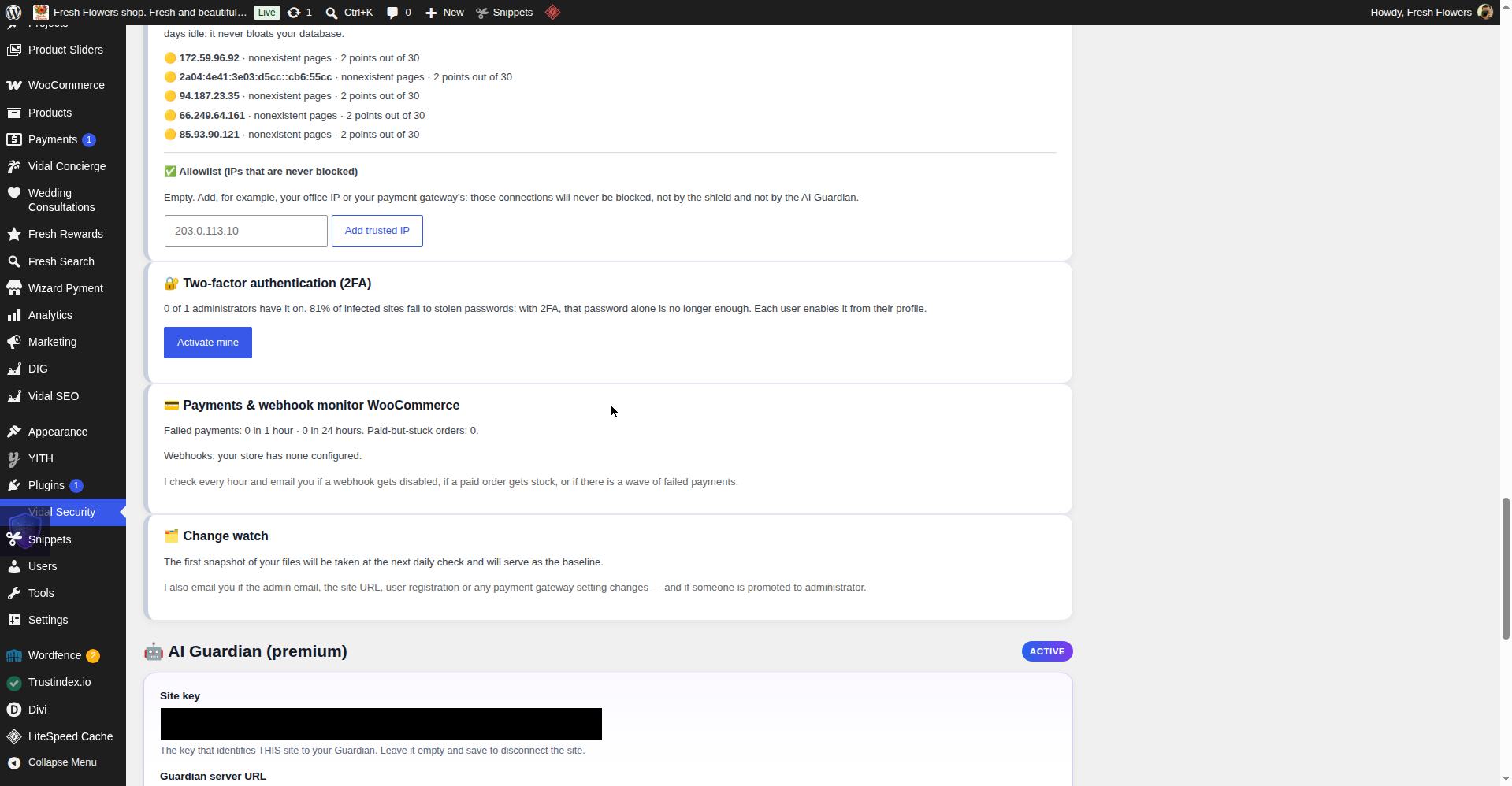 Payments and webhook monitor in English showing failed payments and store alerts